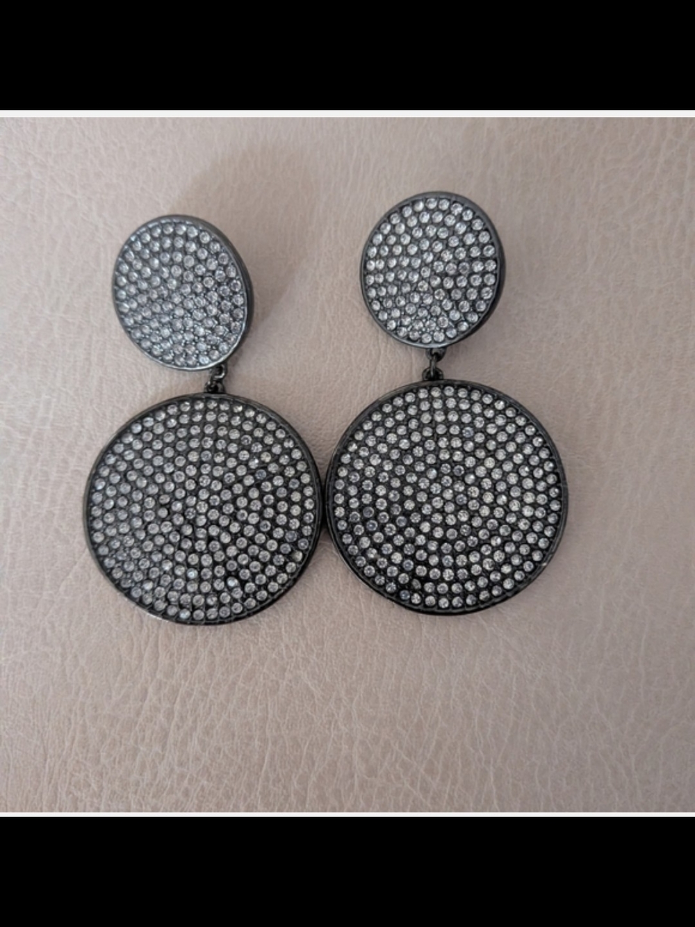 Express Crystal QUALITY Pave Double Disc Drop Earrings - Dark Gray Silver
